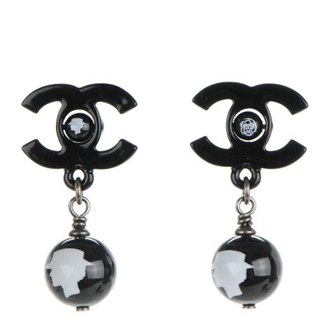 chanel black stone earrings|chanel black enamel earrings.